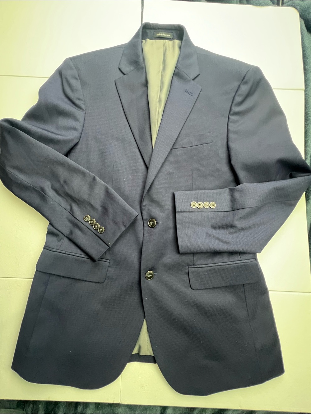 40L Long Pronto Uomo Dark-Blue Hopsack Wool-Blend two-Button Blazer Jacket Navy